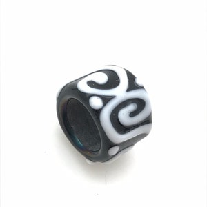 Lampwork Bead to fit Regaliz Leather - Black With White Swirls