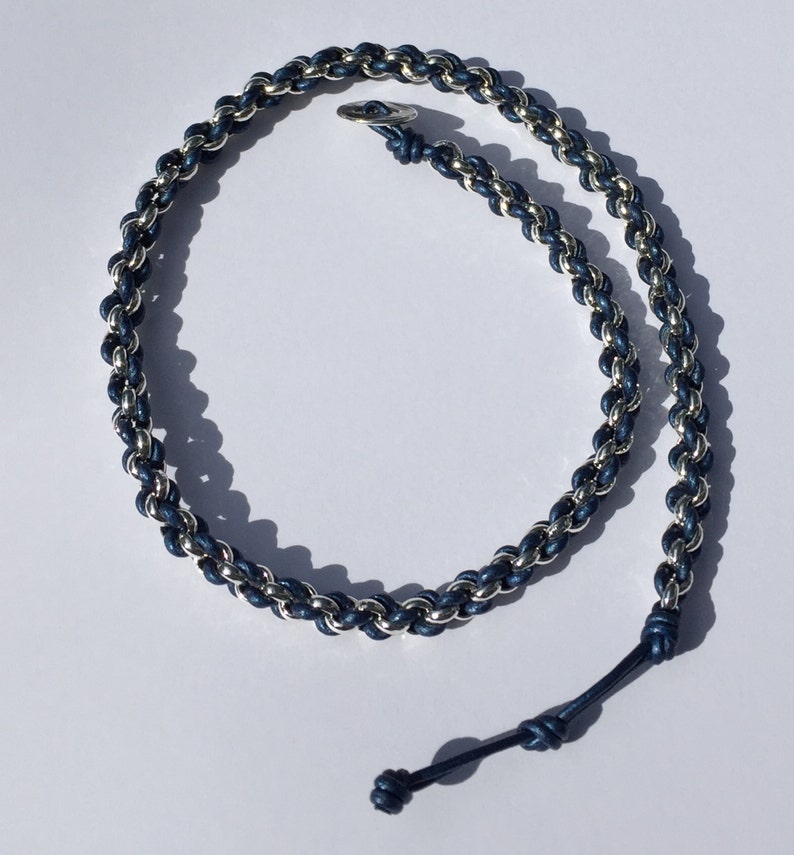 Woven Chain and Leather Bracelet Kit Metallic Blue and Etsy
