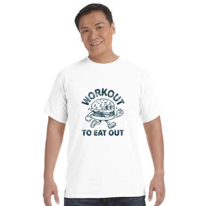 Funny Gym Shirt – “Workout to Eat Out” – Fitness T-Shirt for Food Lovers – Unisex Comfort Colors Tee – Humorous Exercise Top