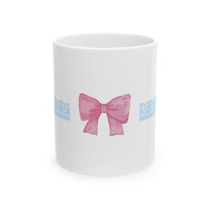 Cute Pink Bow Ceramic Mug, Gift for Her, Coffee Cup, Tea Mug, Birthday Present, Home Decor