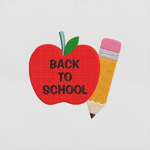 Back to School Apple Embroidery Design, Red Apple with Pencil and Text Machine File for Teacher Gift Stitch, Instant Download PES DST File