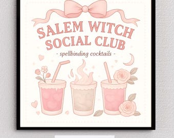 Salem Witch Social Club | Spellbinding Cocktails Digital Wall Art | Witchy Printable Bar & Kitchen Decor