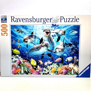 Dolphins in the Coral Reef Puzzle, 500 Piece Jigsaw by Ravensburger, Made in Germany, Ocean Fish, PRE-OWNED - Oak Hill Vintage