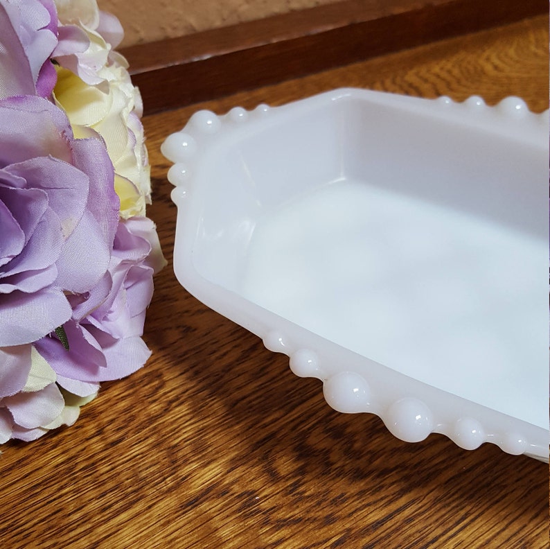 Beaded Milk Glass Soap Dish Trinket Dish Vanity Mini Tray Etsy