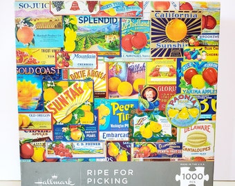 Ripe for Picking Puzzle 1000 Jigsaw Pieces, Fruit Crate Labels, Hallmark USA, PRE-OWNED - Oak Hill Vintage
