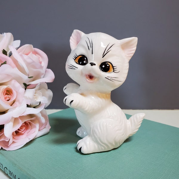 Kitten Cat Figurine, Midcentury 1950's, Big Brown Eyes - Oak Hill Vintage