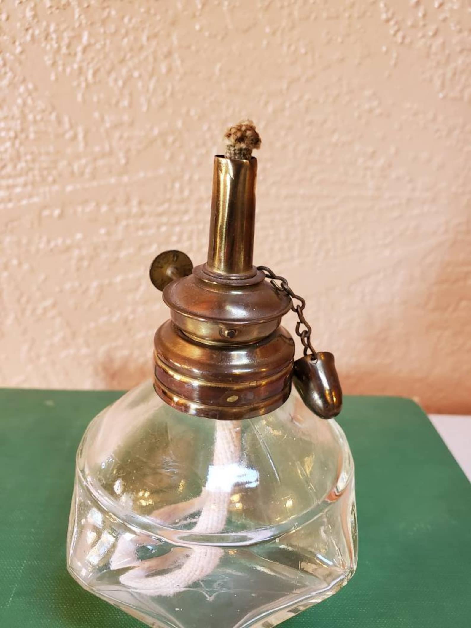 HR Kerosene Burner Antique Oil Lamp Wick Cap Metal Chain Etsy