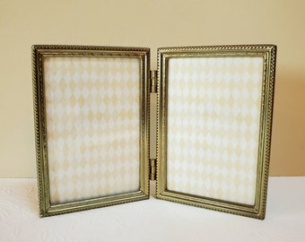 Holds 3 1/2 x 5 Photos, Double Hinged Picture Frame, Small Bifold, Embossed Metal - Oak Hill Vintage Lot AC