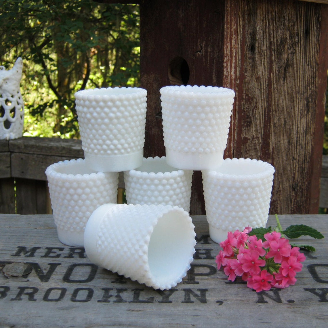 6 Small Hobnail White Milk Glass Votive Candle Holders Etsy