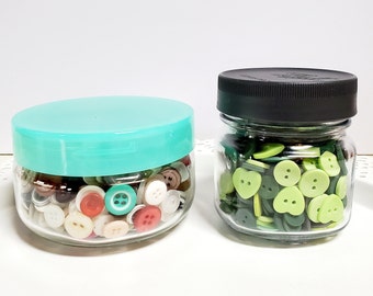 CHOOSE ONE Old Buttons and Jar, Mixed Lot Sewing Aid, Multi Colors or Greens - Oak Hill Vintage