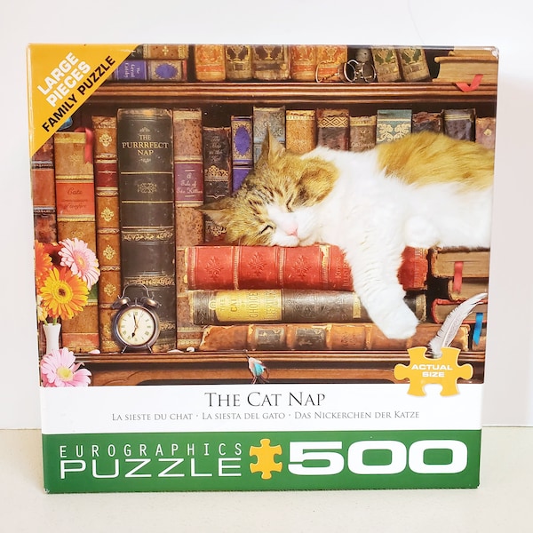Cat Nap Puzzle, 500 Pieces Jigsaw, Eurographics made in USA, Books Library, PRE-OWNED - Oak Hill Vintage