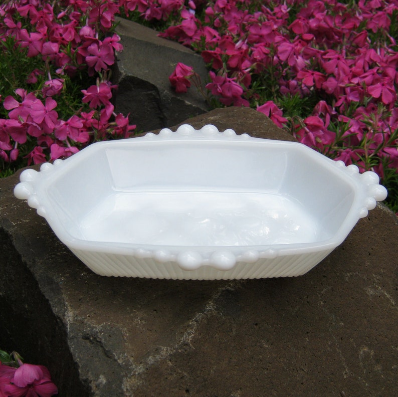 Beaded Milk Glass Soap Dish Trinket Dish Vanity Mini Tray Etsy