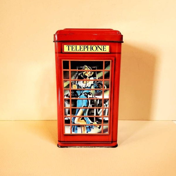 Bentley's Telephone Booth Bank Tin, Kiosk, Money Candy Box, Phone, Made in England - Oak Hill Vintage