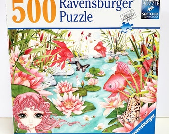 Ravensburger Minu's Pond Daydreams Puzzle, 500 Piece Jigsaw, Made in Germany, Lily Pad Koi Fish, PRE-OWNED - Oak Hill Vintage