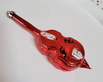 Cello Christmas Ornament, Mercury Blown Glass, String Instrument, Music Fiddle - Oak Hill Vintage