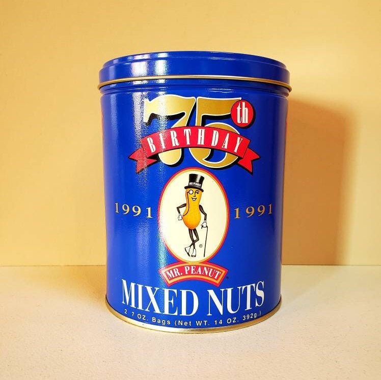Vtg Planters Can with Mr. Peanut Metal Nut Chopper Topper Lid