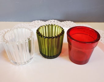 Choose ONE, Votive Candle Holder, Toothpick or Match Holder, Red, Green, Clear - Oak Hill Vintage