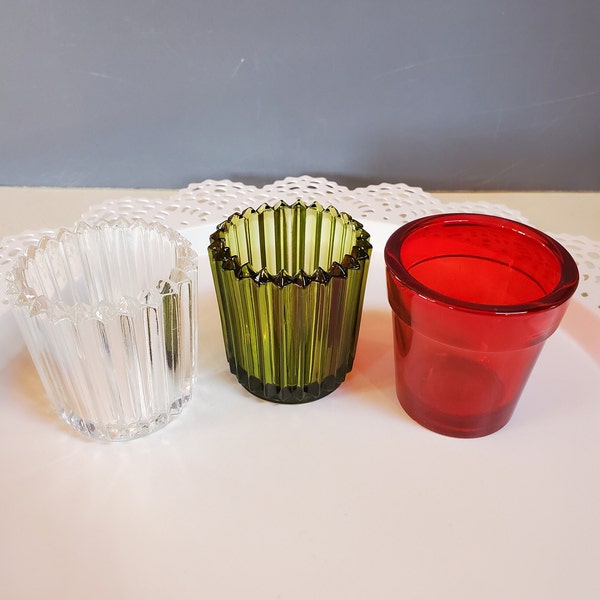 Choose ONE, Votive Candle Holder, Toothpick or Match Holder, Red, Green, Clear - Oak Hill Vintage