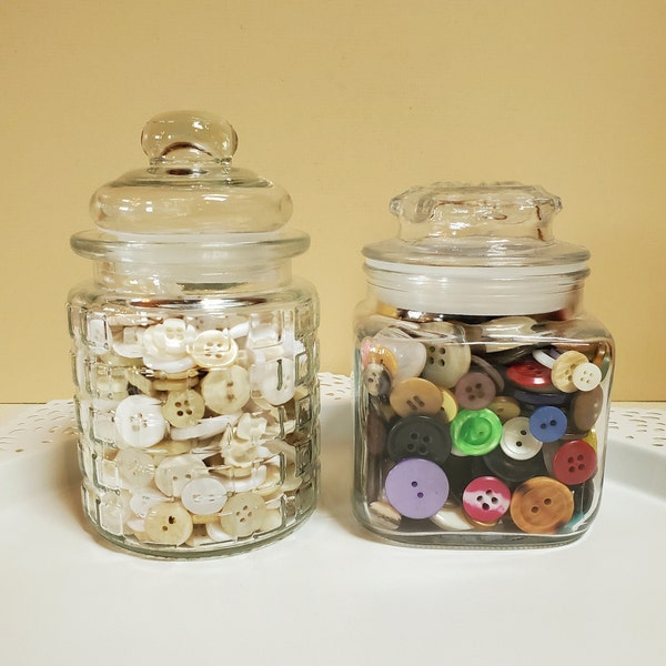 Choose One Jar of Old Buttons, Mixed Lot Plastic Metal Sewing Aid, Multi Colors - Oak Hill Vintage