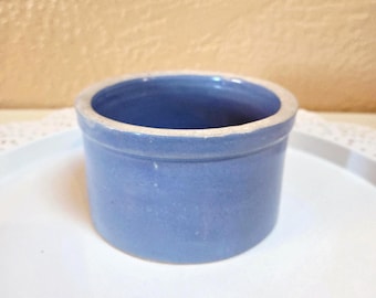 2 5/8" Blue Crock, Small Pottery Bowl, Country Farmhouse Kitchen, Midcentury Storage, 1940's Vintage