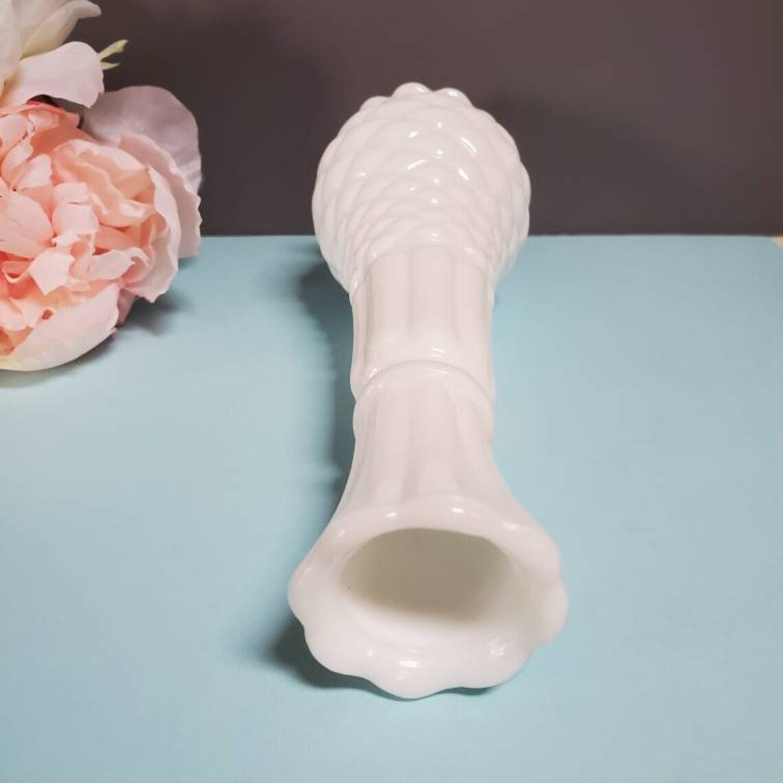 Pineapple Bud Vase White Milk Glass Diamond Scalloped Etsy