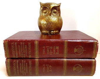 1956 Britannica Dictionary World Language, Funk and Wagnalls, Two Volume Leather Set - Oak Hill Vintage