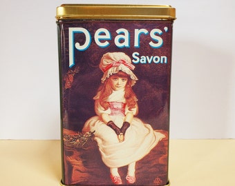 Pears Soap Metal Storage Tin, Victorian Girl, A & F Pears London England - Oak Hill Vintage