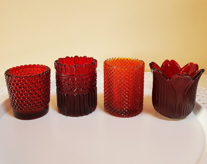 Choose One Votive Holder, Candle Romantic Lighting, Tea Light, Red Amberina Oak Hill Vintage Etsy