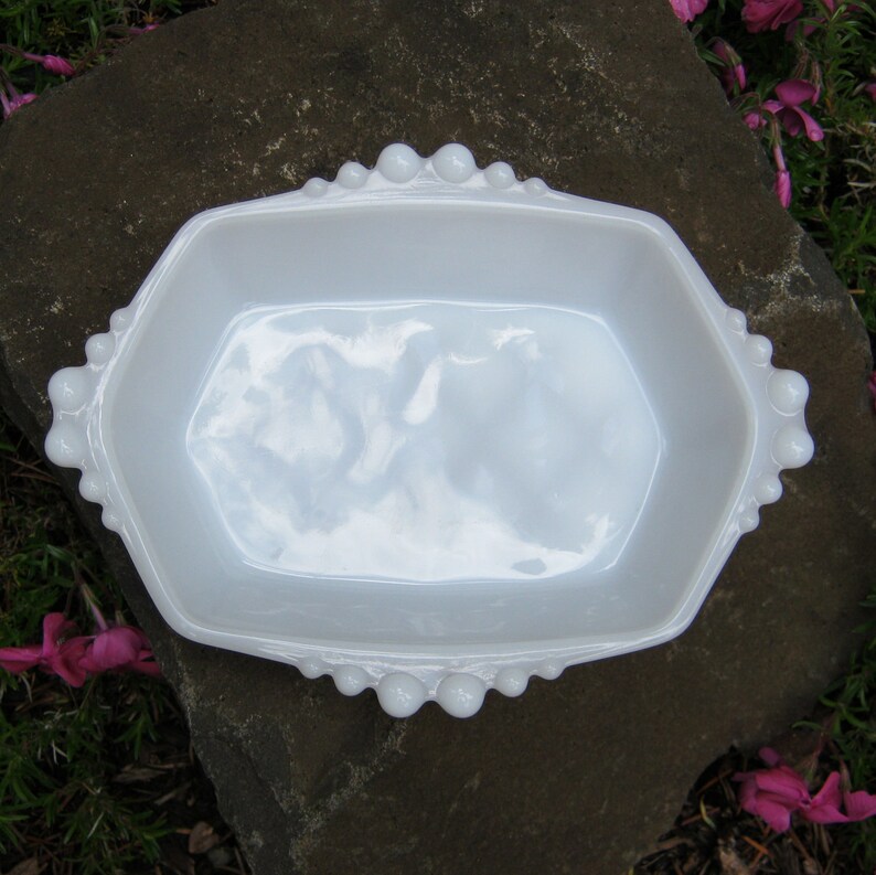 Beaded Milk Glass Soap Dish Trinket Dish Vanity Mini Tray Etsy