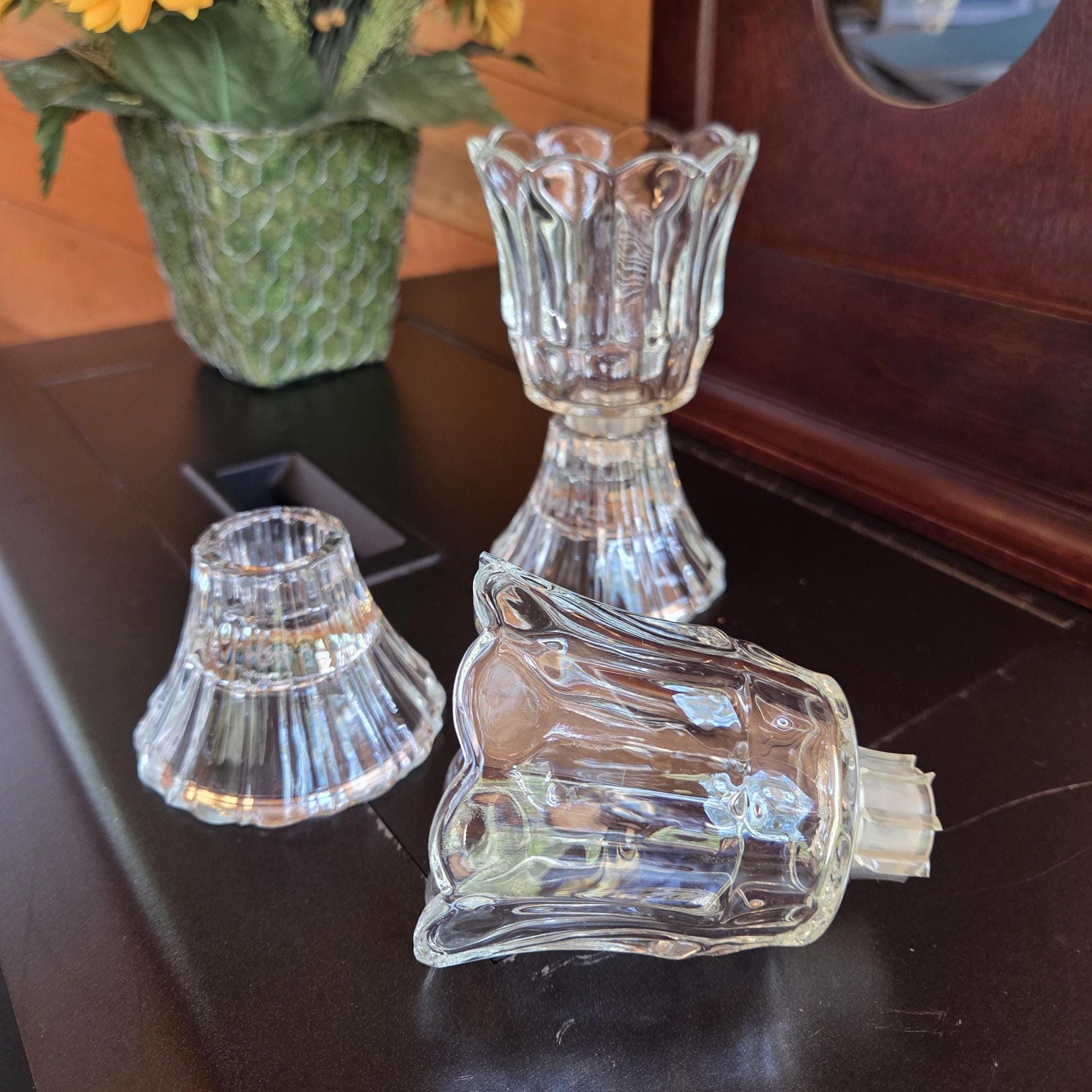 Pair of Clear Candlestick Holders and Votive Inserts, Romantic Lighting ...