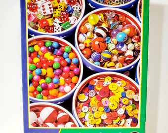 Buttons and Bowls Puzzle 1000 Jigsaw Pieces, Marbles Dice Candy, Springbok made in USA, PRE-OWNED - Oak Hill Vintage