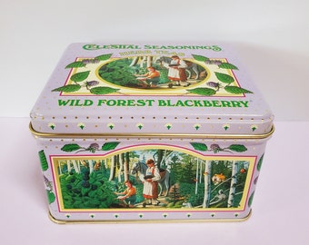 1989 Celestial Tea Tin, Wild Forest Blackberry Herb Tea, Woodland Wildlife, Collectible - Oak Hill Vintage