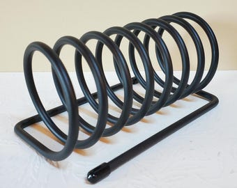 Spiral Letter Holder, BLACK Metal Wire Slots, Desk Organizer, Coil, Rectangle Base - Oak Hill Vintage