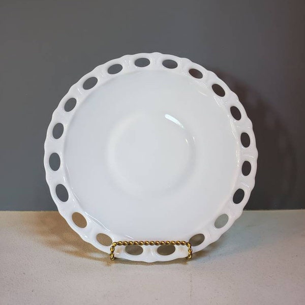 Open Lace White Milk Glass Salad Dessert Plate - Oak Hill Vintage