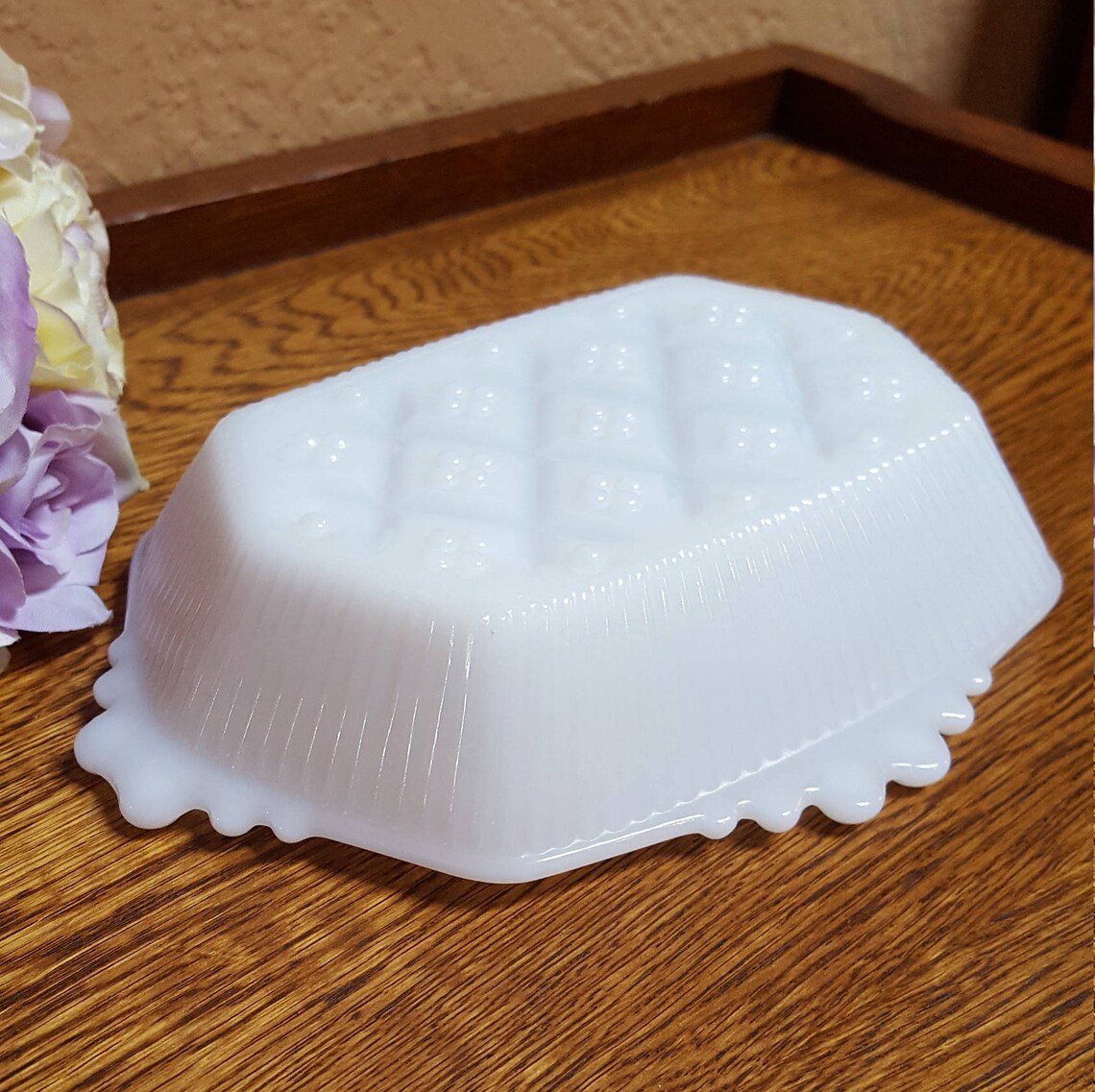 Beaded Milk Glass Soap Dish Trinket Dish Vanity Mini Tray Etsy