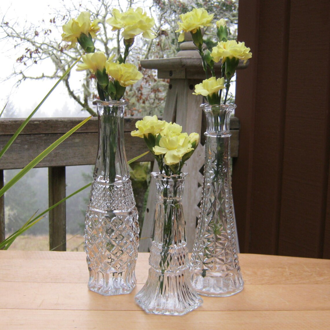 Trio of Clear Glass Bud Vases in Diamond Patterns Wexford Etsy