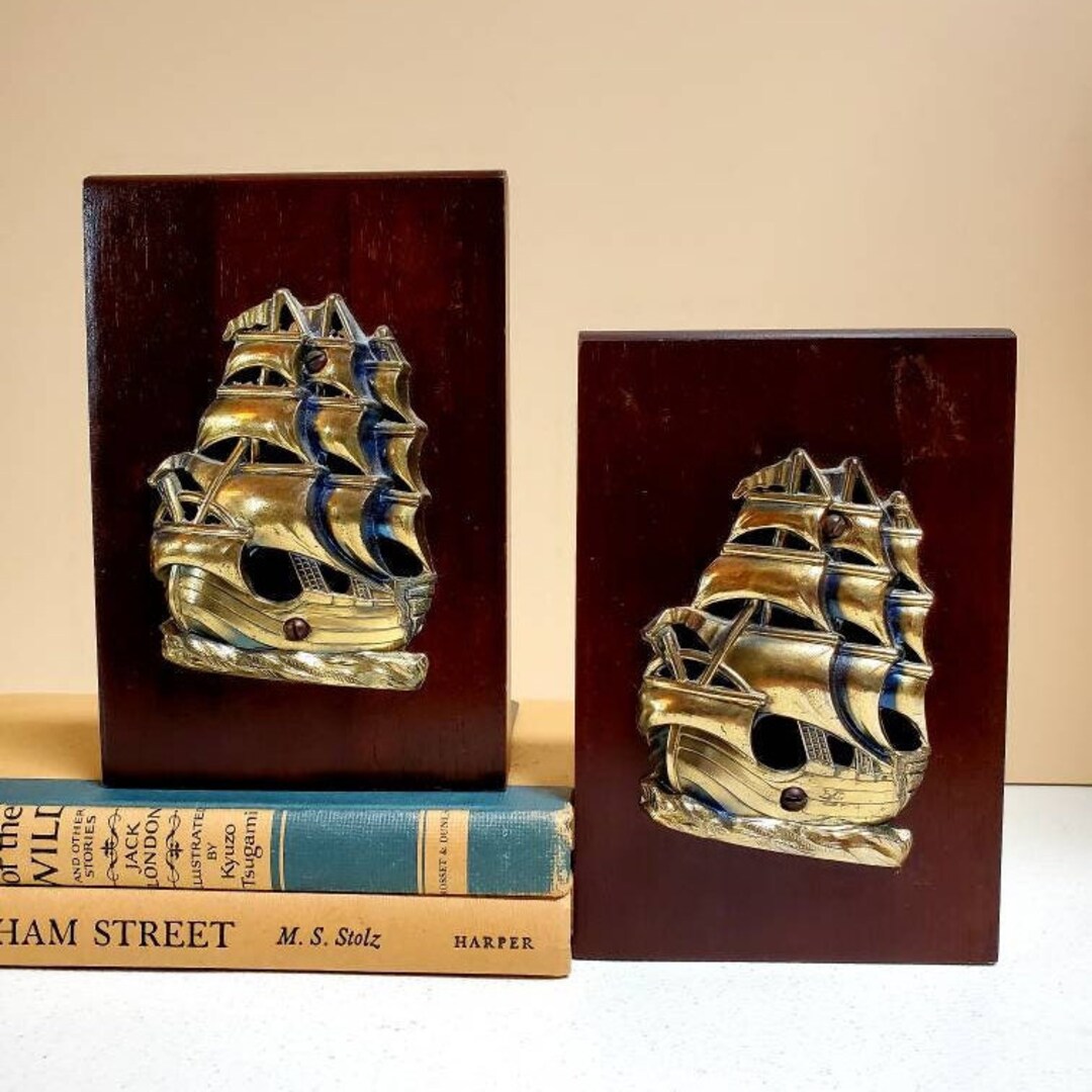 Sailing Ship Bookends Wood Brass Spanish Galleon Standard Etsy