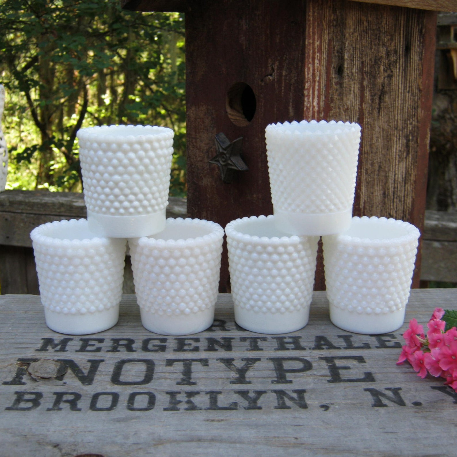 6 Small Hobnail White Milk Glass Votive Candle Holders Etsy