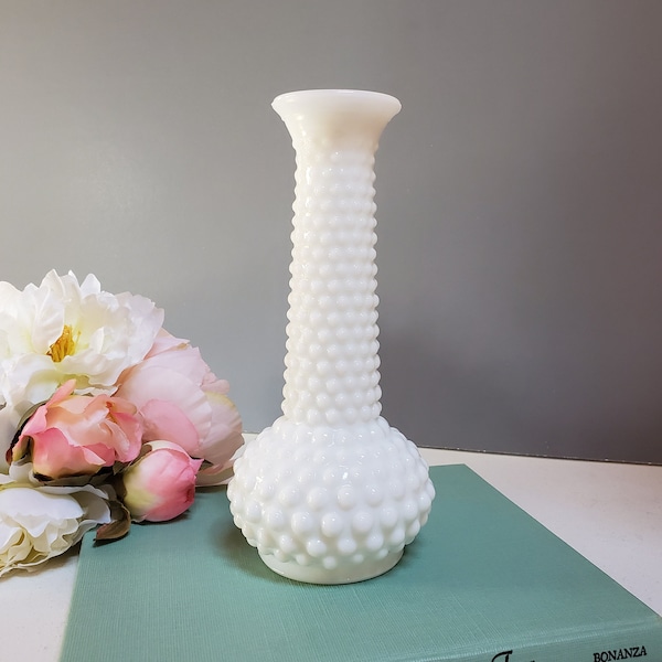 Hobnail Bud Vase, White Milk Glass, E O Brody, Wedding Centerpiece - Oak Hill Vintage