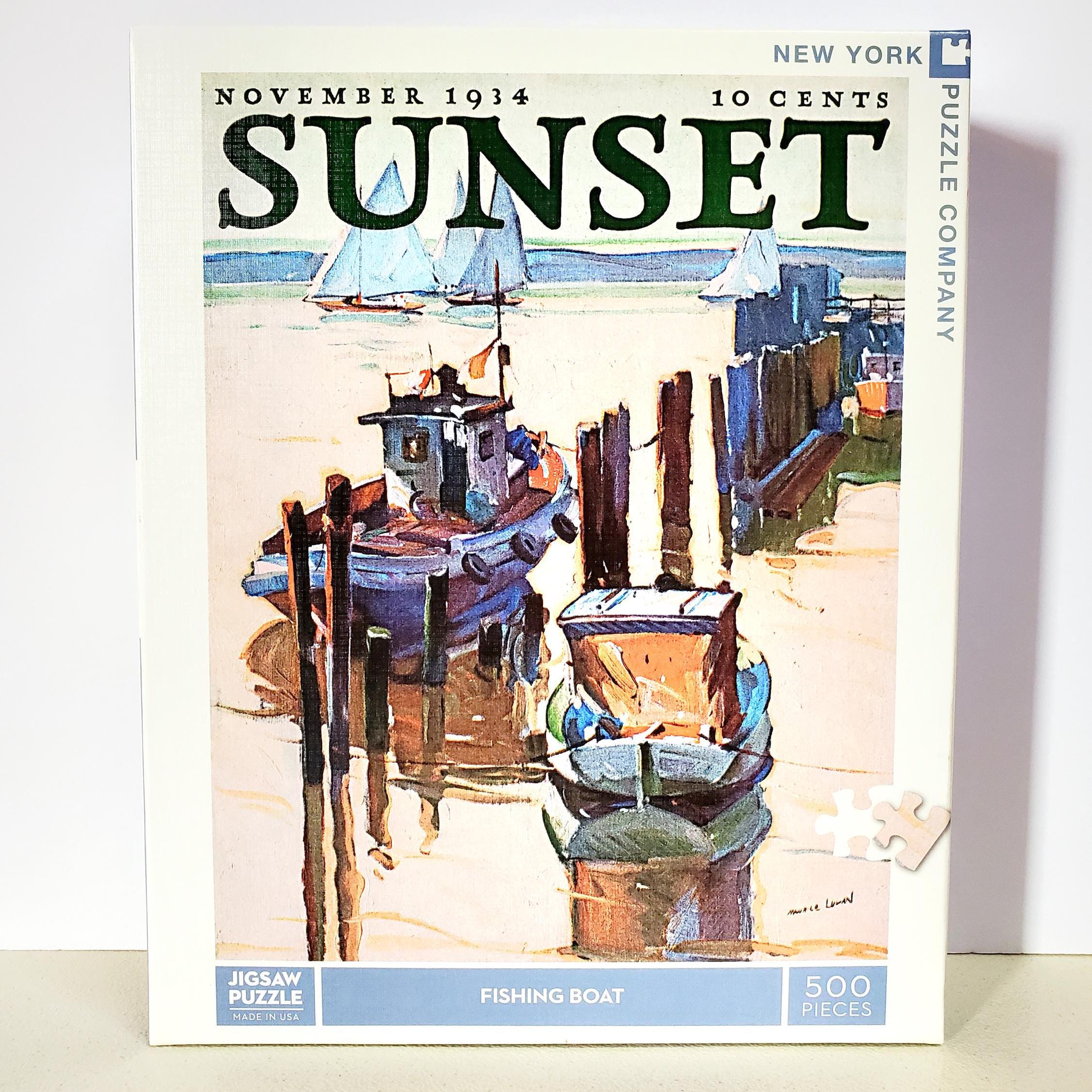 Jigsaw Puzzle, Sunset Magazine Cover, 500 Piece, Fishing Boat, Made in USA, PRE-OWNED - Oak Hill Vintage