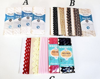 CHOOSE  One Lot of Trim and Rick Rack, Sewing Notions Supplies, Regular and Jumbo - Oak Hill Vintage