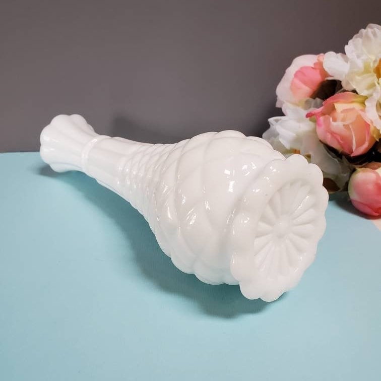 Pineapple Bud Vase White Milk Glass Diamond Scalloped Etsy