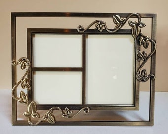 5" x 7" Collage Picture Frame, Vine and Leaf, Metal Antique Brass Style - Oak Hill Vintage Lot TT