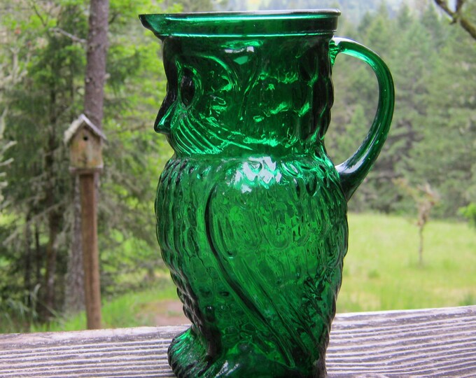 Adorable Green Glass Owl Pitcher Made in Taiwan Etsy