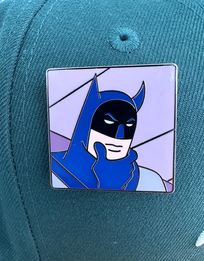 Thinking Batman hard enamel pin.