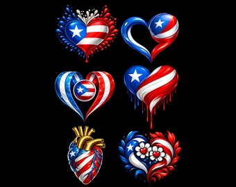 Puerto Rico Heart PNG Bundle | Boricua Flag Designs, Patriotic Sublimation (Digital Download)