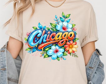シカゴのスカイラインPNG | シカゴの花柄PNG | シカゴのシャツPNG | シカゴのデザイン | シカゴの花 | かわいいシカゴのシャツ | シカゴが大好き