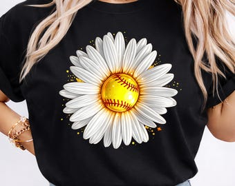 ソフトボールの花 PNG | 花柄ソフトボールシャツ PNG | デイジーソフトボールデザイン | ソフトボールママ PNG | 女の子用ソフトボールシャツ | ソフトボールママシャツ