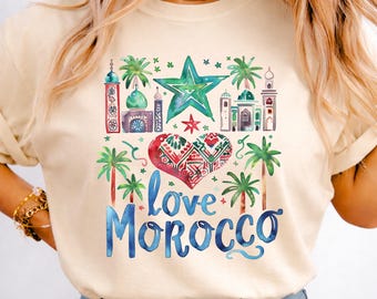 モロッコシャツPNG｜モロッコシャツレディース、マラケシュシャツデザイン｜モロッコ国旗Tシャツ｜モロッコPNG｜モロッコデザイン