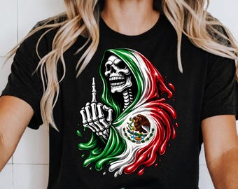 メキシコスカルシャツPNG | メキシコ国旗スカルデザイン | メキシコグラフィックTシャツ | 昇華プリントPNG | メキシカンスカルPNG | メキシコプライドシャツデザイン